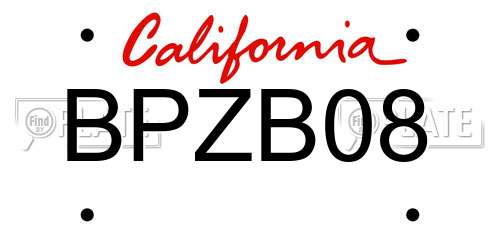 BPZB08 California License Plate
