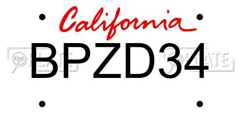 BPZD34 California License Plate