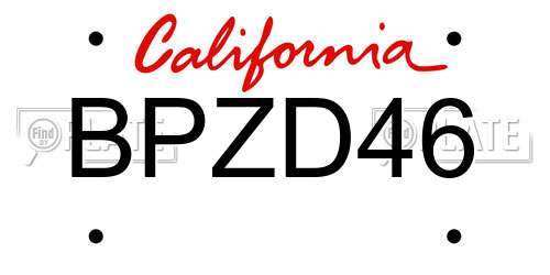 BPZD46 California License Plate