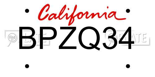 BPZQ34 California License Plate