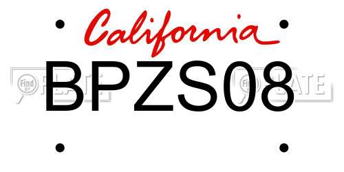 BPZS08 California License Plate
