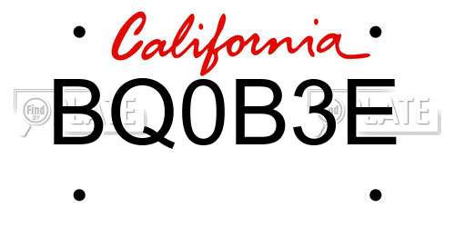 BQ0B3E California License Plate