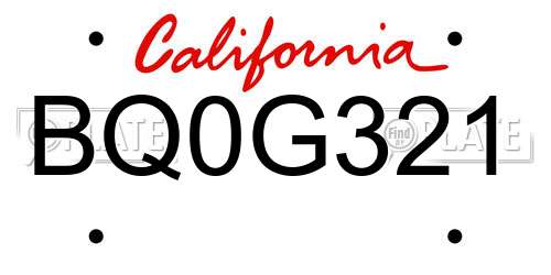 BQ0G321 California License Plate