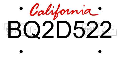 BQ2D522 California License Plate