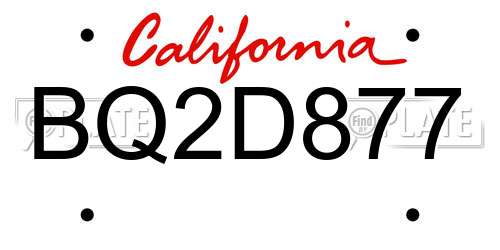 BQ2D877 California License Plate