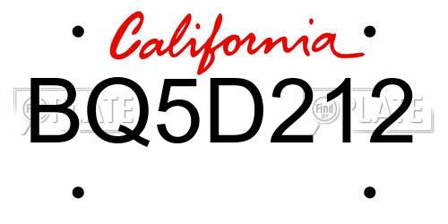 BQ5D212 California License Plate
