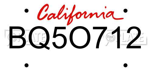 BQ5O712 California License Plate