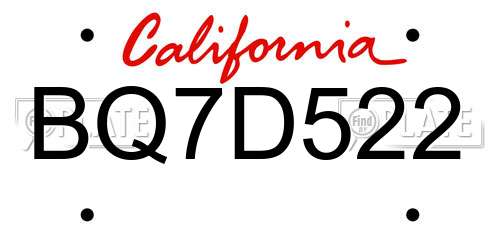 BQ7D522 California License Plate