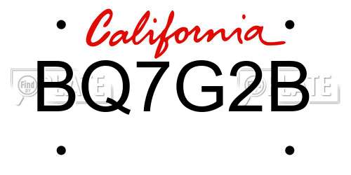 BQ7G2B California License Plate