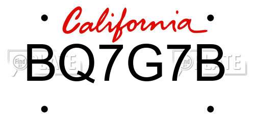 BQ7G7B California License Plate
