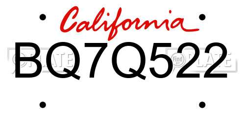 BQ7Q522 California License Plate