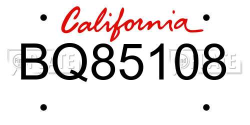 BQ85108 California License Plate