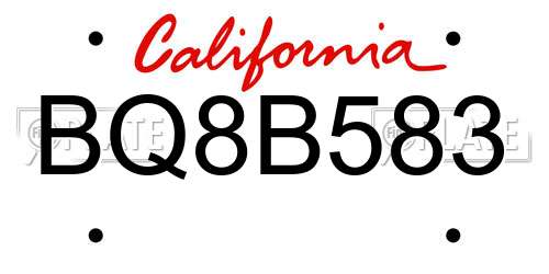 BQ8B583 California License Plate