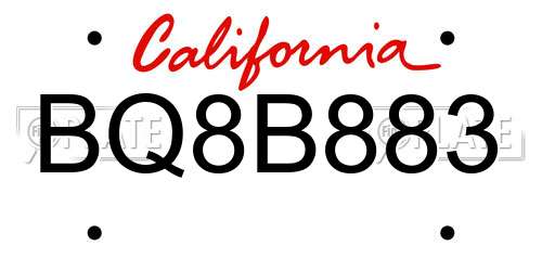BQ8B883 California License Plate