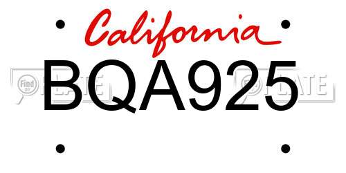 BQA925 California License Plate