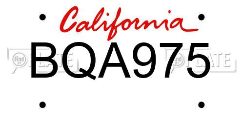 BQA975 California License Plate