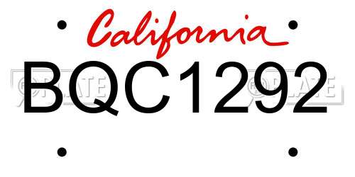 BQC1292 California License Plate