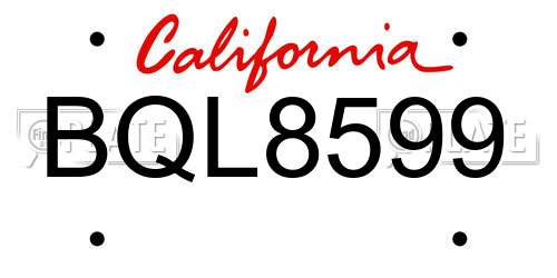 BQL8599 California License Plate