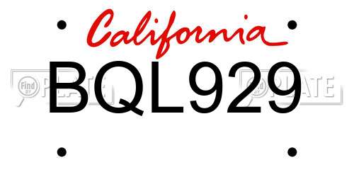 BQL929 California License Plate