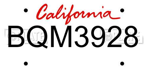 BQM3928 California License Plate