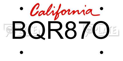 BQR87O California License Plate