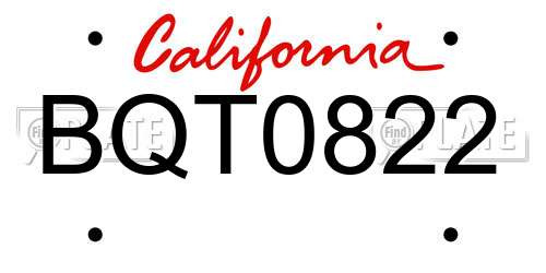 BQT0822 California License Plate