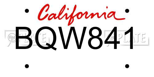 BQW841 California License Plate
