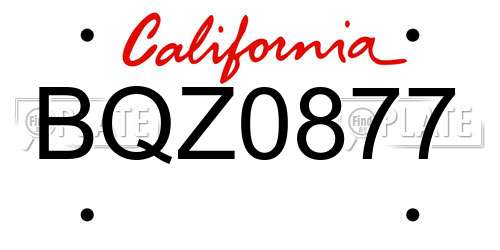 BQZ0877 California License Plate