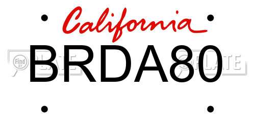 BRDA80 California License Plate