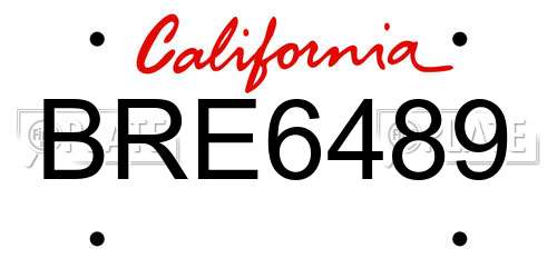 BRE6489 California License Plate