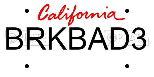 BRKBAD3 California License Plate