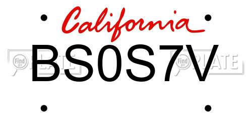 BS0S7V California License Plate