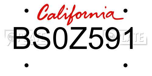 BS0Z591 California License Plate