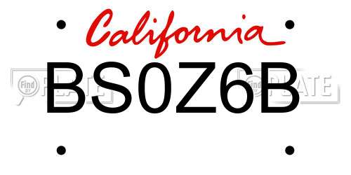 BS0Z6B California License Plate