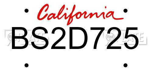 BS2D725 California License Plate