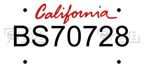 BS70728 California License Plate