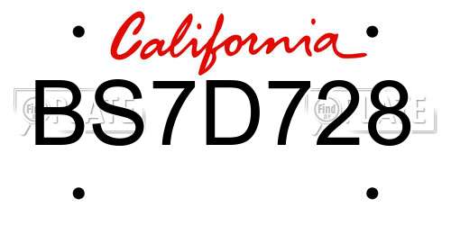 BS7D728 California License Plate