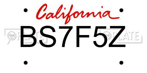 BS7F5Z California License Plate