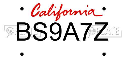BS9A7Z California License Plate