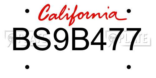 BS9B477 California License Plate