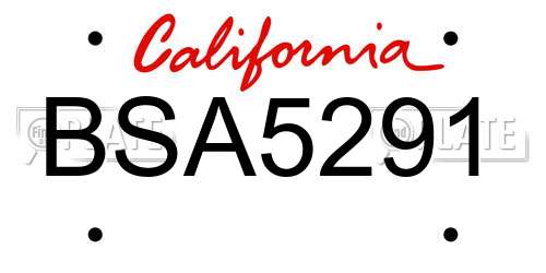 BSA5291 California License Plate