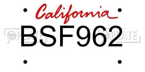 BSF962 California License Plate