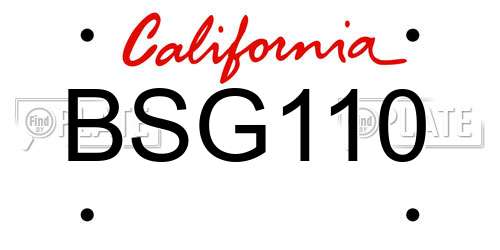 BSG110 California License Plate