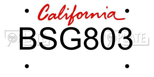 BSG803 California License Plate