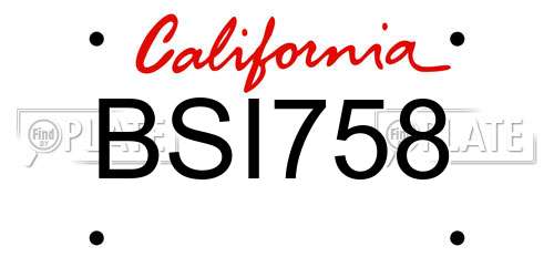 BSI758 California License Plate