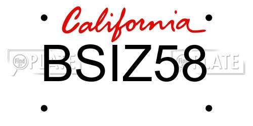BSIZ58 California License Plate