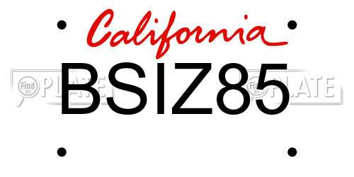 BSIZ85 California License Plate