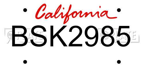 BSK2985 California License Plate