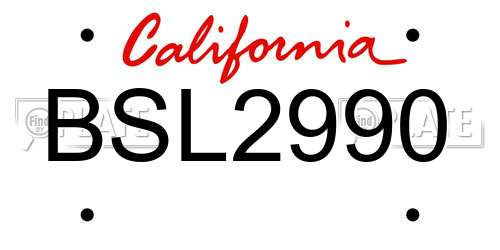 BSL2990 California License Plate