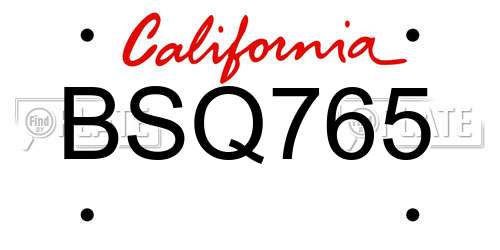 BSQ765 California License Plate